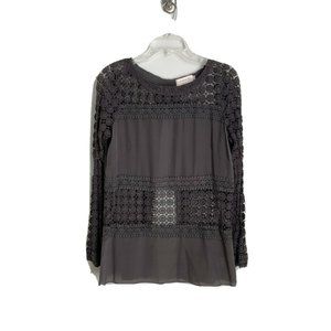 4 Love & Liberty by Johnny Was Gray Sheer Lace Eula Split Back Top